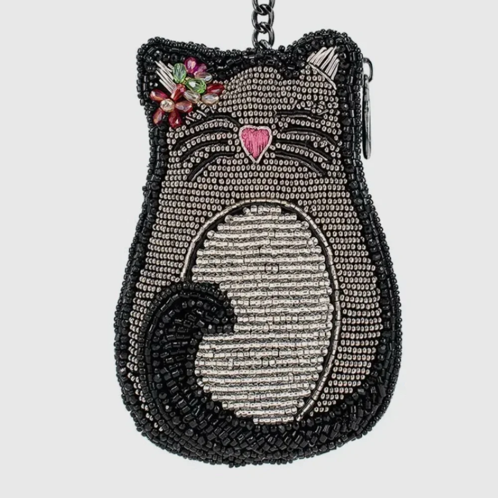 Mary Frances Accessories Pounce Hand Made Beaded Key Fob Card Holder Coin Purse